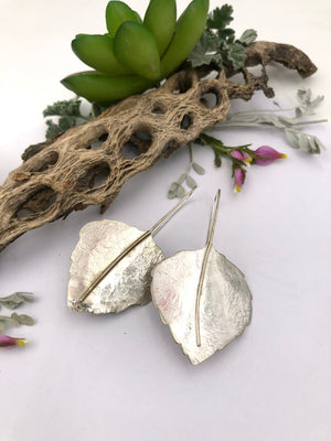 Hand-Forged Sterling Silver Aspen Leaf Earrings - handcrafted Earrings in Sterling Silver by The Jewelry Shop, made in Arizona