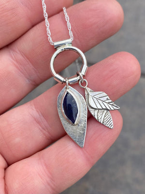 Iolite Leaf Drop - handcrafted Necklace in Sterling Silver by The Jewelry Shop, made in Arizona