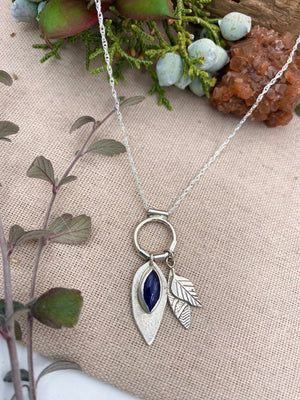 Iolite Leaf Drop - handcrafted Necklace in Sterling Silver by The Jewelry Shop, made in Arizona