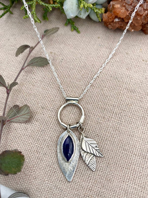 Iolite Leaf Drop - handcrafted Necklace in Sterling Silver by The Jewelry Shop, made in Arizona