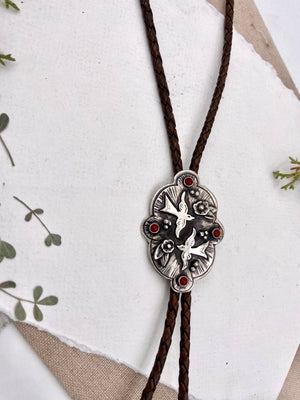 Lovebirds Bolo Tie - handcrafted Necklace in Sterling Silver by The Jewelry Shop, made in Arizona