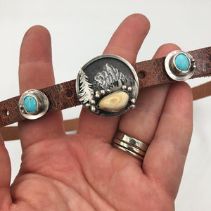 ‘Mountain Boulders’ Custom Hat Band - handcrafted Elk Ivory in Sterling Silver by The Jewelry Shop, made in Arizona