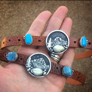 ‘Mountain Boulders’ Custom Hat Band - handcrafted Elk Ivory in Sterling Silver by The Jewelry Shop, made in Arizona