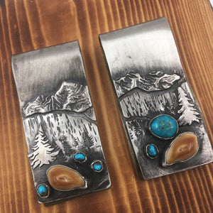 Mountain Boulders Money Clip - handcrafted Elk Ivory in Sterling Silver by The Jewelry Shop, made in Arizona
