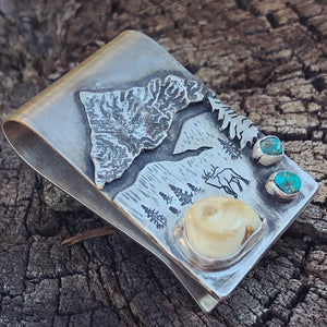 Mountain Boulders Money Clip - handcrafted Elk Ivory in Sterling Silver by The Jewelry Shop, made in Arizona