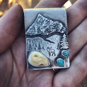 Mountain Boulders Money Clip - handcrafted Elk Ivory in Sterling Silver by The Jewelry Shop, made in Arizona