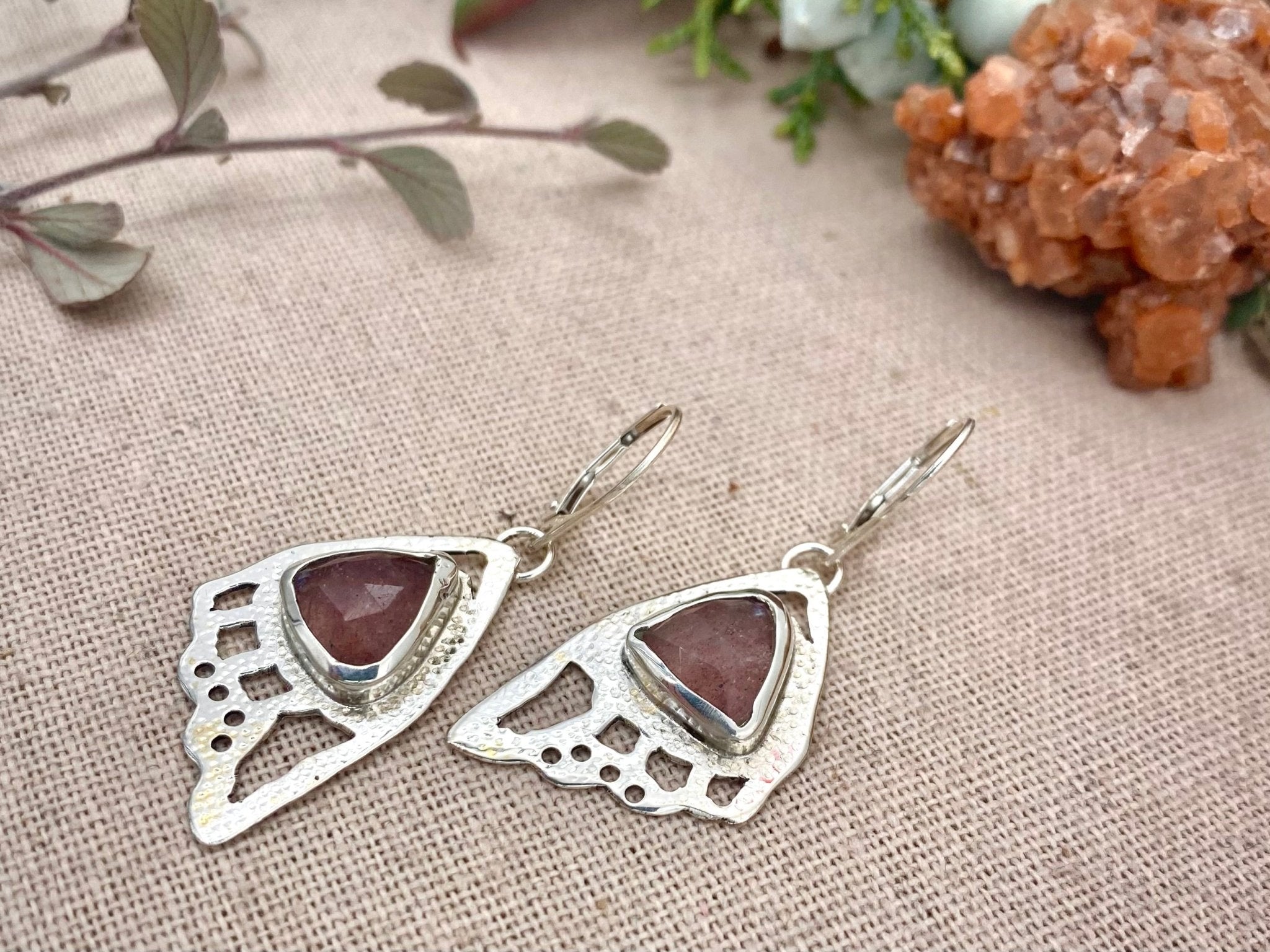 Pink Quartz Wing Earrings - The Jewelry Shop