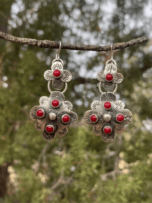 Red Compass Earrings - handcrafted Earrings in Sterling Silver by The Jewelry Shop, made in Arizona
