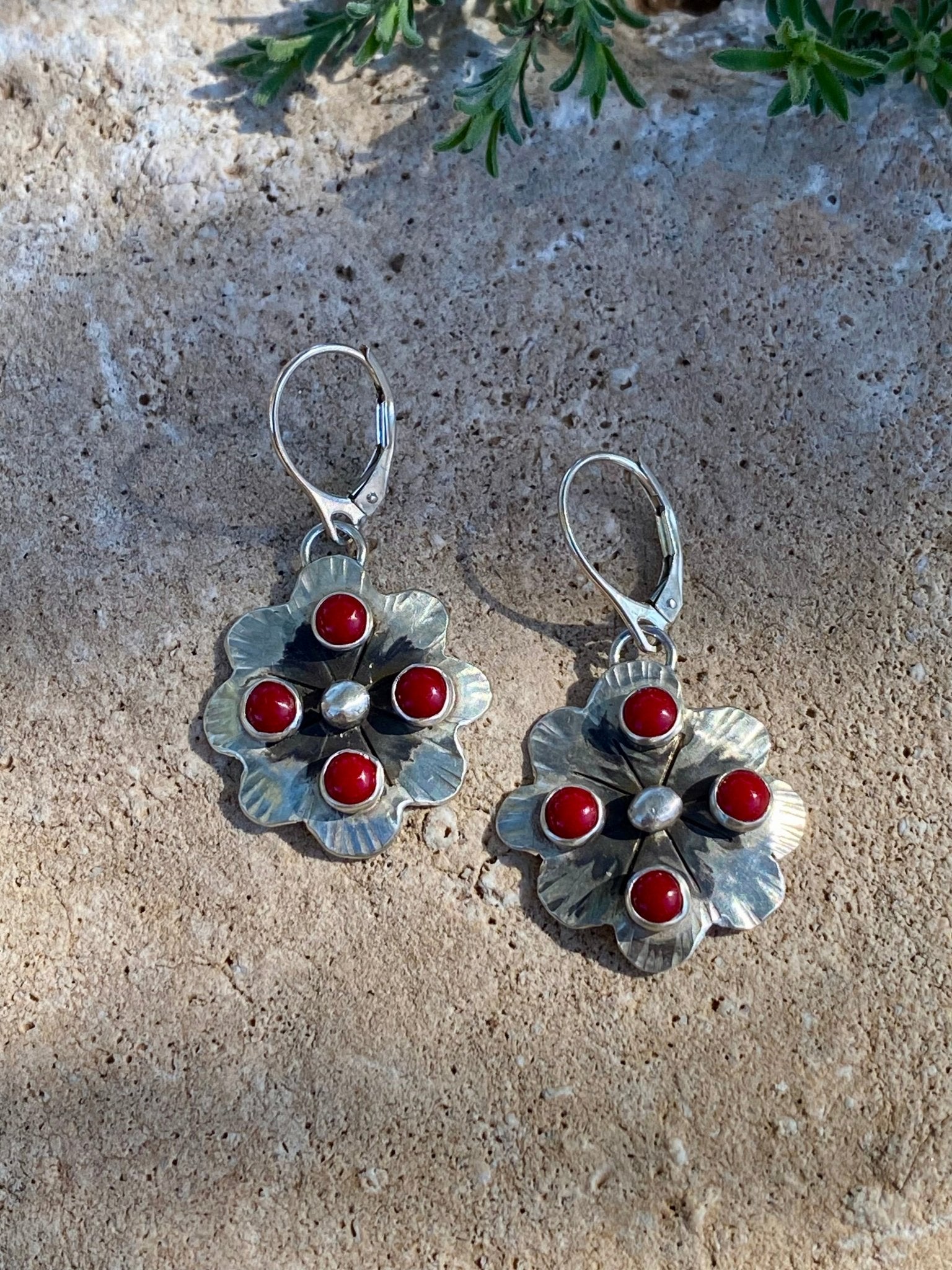 Red Compass Earrings – Sterling Silver with Deep Red Glass - The Jewelry Shop
