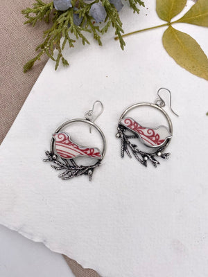 Red Lovebird Hoops - handcrafted Earrings in Sterling Silver by The Jewelry Shop, made in Arizona