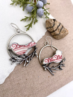 Red Lovebird Hoops - handcrafted Earrings in Sterling Silver by The Jewelry Shop, made in Arizona
