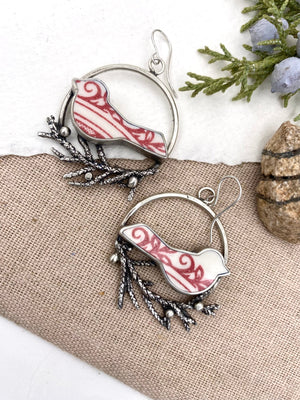 Red Lovebird Hoops - handcrafted Earrings in Sterling Silver by The Jewelry Shop, made in Arizona