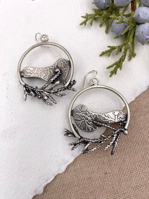 Red Lovebird Hoops - handcrafted Earrings in Sterling Silver by The Jewelry Shop, made in Arizona