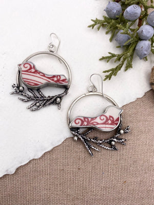 Red Lovebird Hoops - handcrafted Earrings in Sterling Silver by The Jewelry Shop, made in Arizona