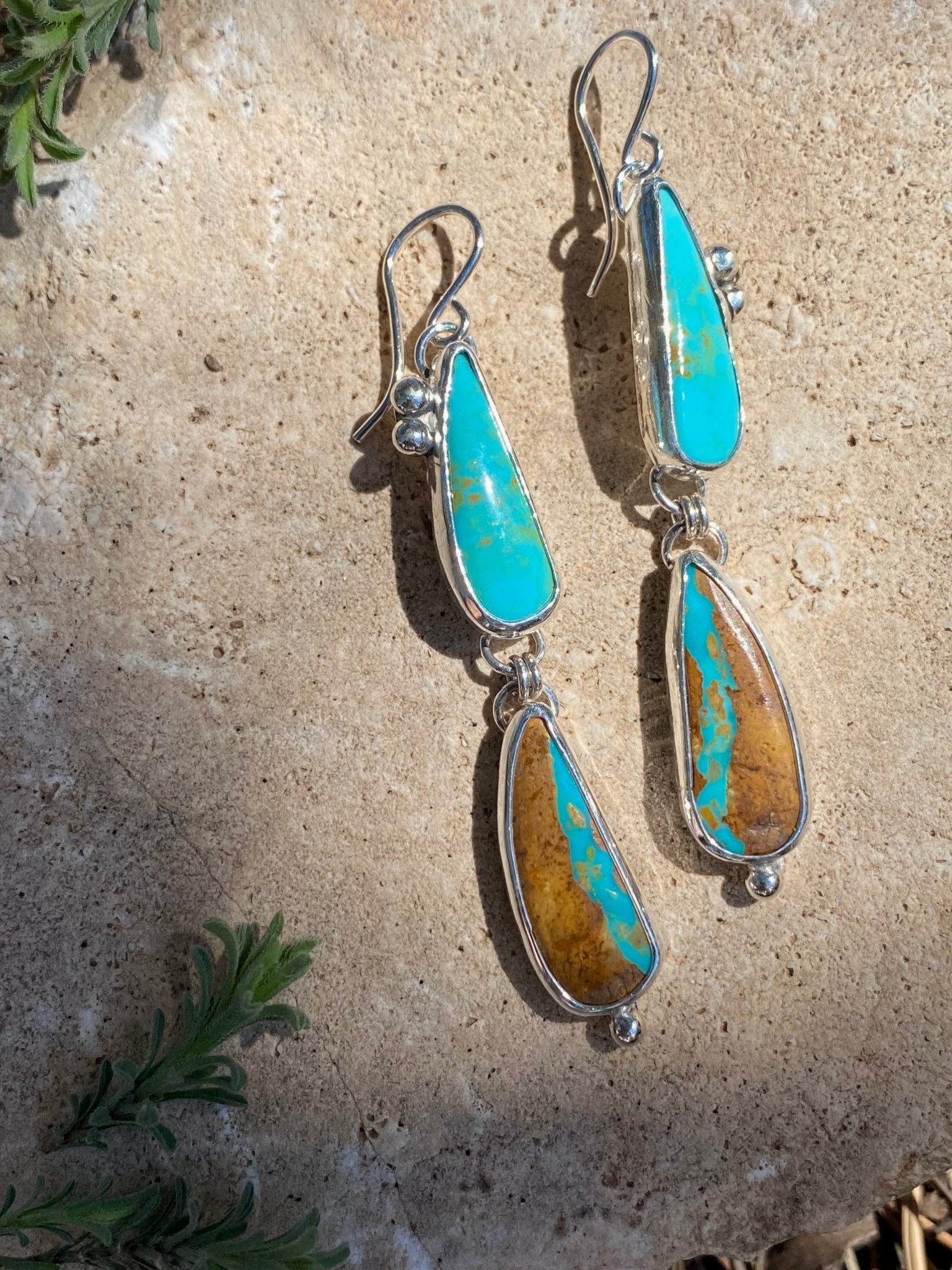 Ribbon Turquoise Double Drop Earrings - The Jewelry Shop