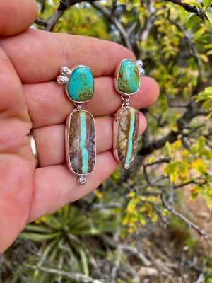 Ribbon Turquoise Double Drop Earrings - The Jewelry Shop