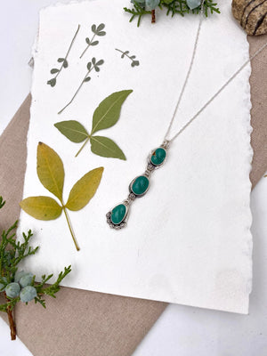 Triple Turquoise Pendulum - handcrafted Necklace in Sterling Silver by The Jewelry Shop, made in Arizona