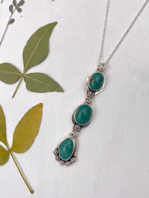 Triple Turquoise Pendulum - handcrafted Necklace in Sterling Silver by The Jewelry Shop, made in Arizona