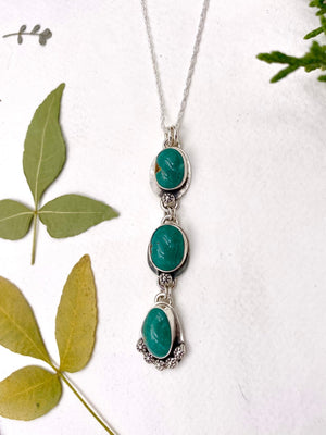 Triple Turquoise Pendulum - handcrafted Necklace in Sterling Silver by The Jewelry Shop, made in Arizona