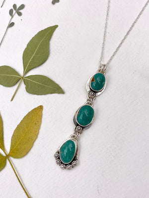 Triple Turquoise Pendulum - handcrafted Necklace in Sterling Silver by The Jewelry Shop, made in Arizona
