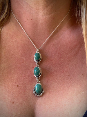 Triple Turquoise Pendulum - handcrafted Necklace in Sterling Silver by The Jewelry Shop, made in Arizona