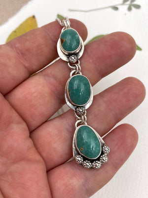 Triple Turquoise Pendulum - handcrafted Necklace in Sterling Silver by The Jewelry Shop, made in Arizona