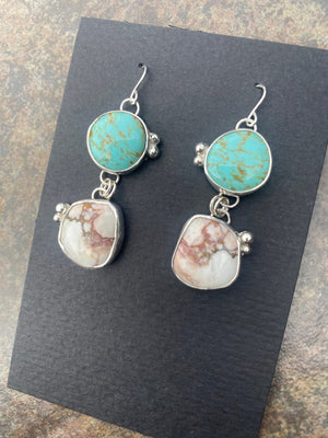Turquoise Double Drop Earrings - handcrafted Earrings in Sterling Silver by The Jewelry Shop, made in Arizona