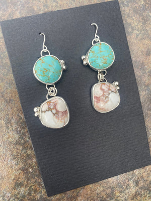 Turquoise Double Drop Earrings - handcrafted Earrings in Sterling Silver by The Jewelry Shop, made in Arizona