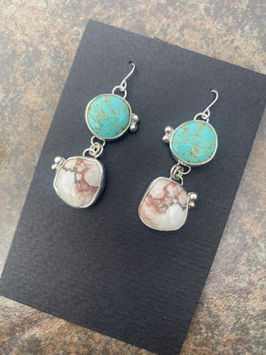 Turquoise Double Drop Earrings - handcrafted Earrings in Sterling Silver by The Jewelry Shop, made in Arizona