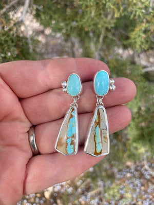 Turquoise Double Drop Earrings - handcrafted Earrings in Sterling Silver by The Jewelry Shop, made in Arizona