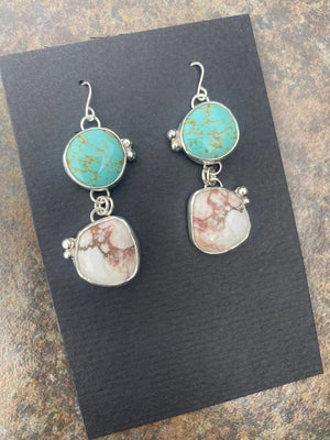 Turquoise Double Drop Earrings - handcrafted Earrings in Sterling Silver by The Jewelry Shop, made in Arizona