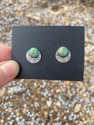 Turquoise Sun Ray Studs - handcrafted Earrings in Sterling Silver by The Jewelry Shop, made in Arizona
