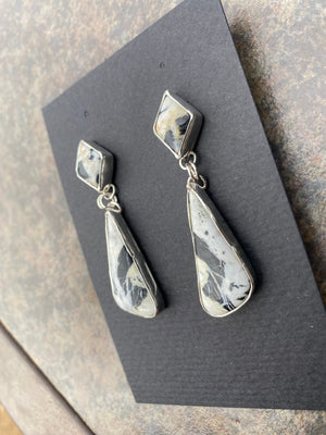 White Buffalo Double Drop Earrings - handcrafted Earrings in Sterling Silver by The Jewelry Shop, made in Arizona