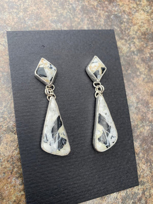 White Buffalo Double Drop Earrings - handcrafted Earrings in Sterling Silver by The Jewelry Shop, made in Arizona