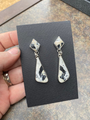 White Buffalo Double Drop Earrings - handcrafted Earrings in Sterling Silver by The Jewelry Shop, made in Arizona
