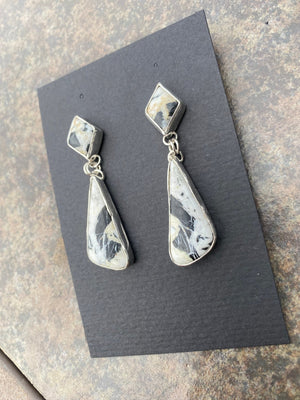 White Buffalo Double Drop Earrings - handcrafted Earrings in Sterling Silver by The Jewelry Shop, made in Arizona