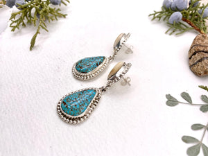 XL Elk Ivory and Turquoise Earrings - handcrafted Elk Ivory in Sterling Silver by The Jewelry Shop, made in Arizona