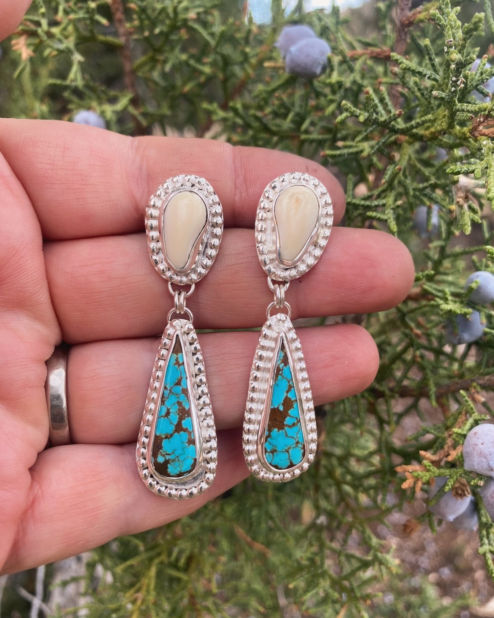XL Elk Ivory and Turquoise Earrings - The Jewelry Shop