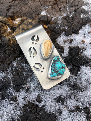 Elk Track Money Clip with Turquoise