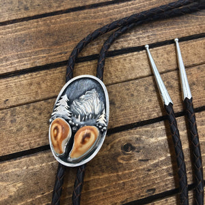 ‘Mountain Boulders’ Custom Bolo Tie - handcrafted Elk Ivory in Sterling Silver by The Jewelry Shop, made in Arizona