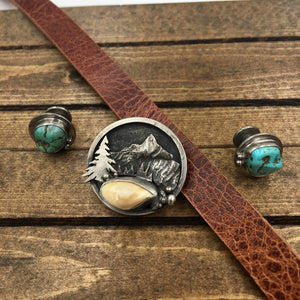 ‘Mountain Boulders’ Custom Hat Band - handcrafted Elk Ivory in Sterling Silver by The Jewelry Shop, made in Arizona