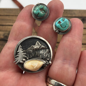 ‘Mountain Boulders’ Custom Hat Band - handcrafted Elk Ivory in Sterling Silver by The Jewelry Shop, made in Arizona