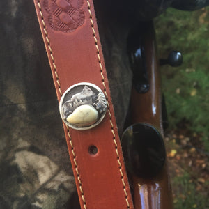 ‘Mountain Boulders’ Rifle Sling Buckle - handcrafted Elk Ivory in Sterling Silver by The Jewelry Shop, made in Arizona